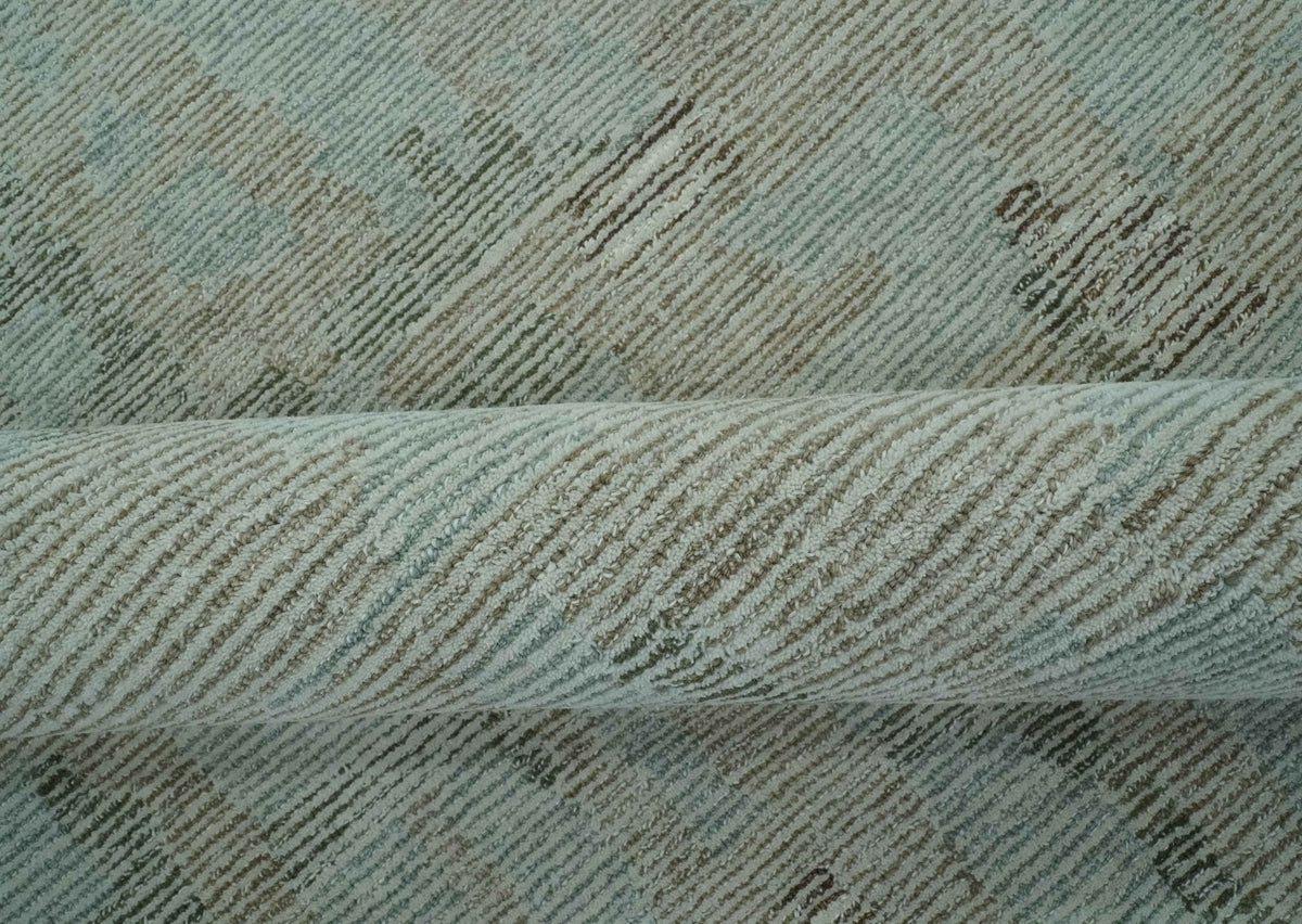 Modern Abstract Teal, Olive and Ivory Hand Tufted Multi Size wool area rug