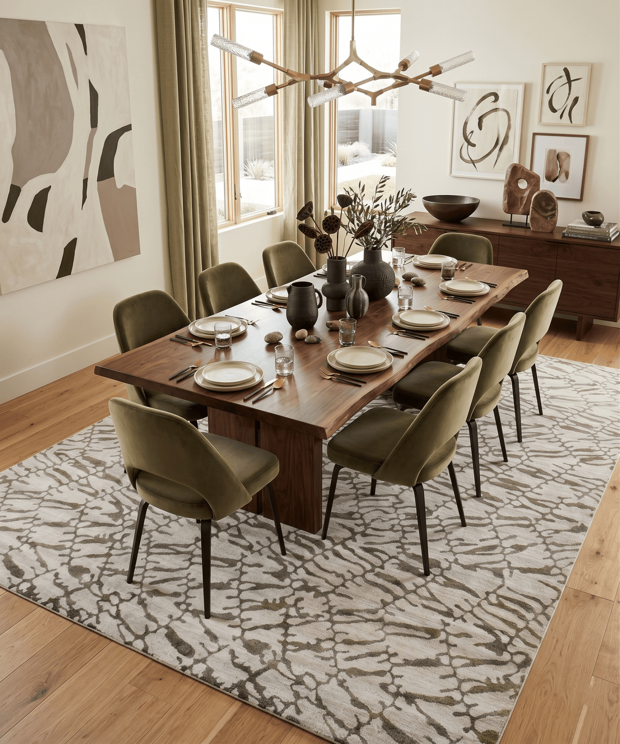 Modern Abstract White And Brown Hand loom 8x10 Viscose Area Rug