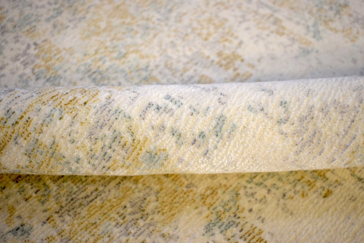 Modern Abstract Yellow And Gray Hand Loom Wool And Viscose Area Rug
