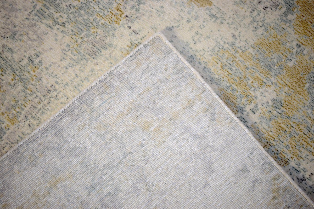 Modern Abstract Yellow And Gray Hand Loom Wool And Viscose Area Rug