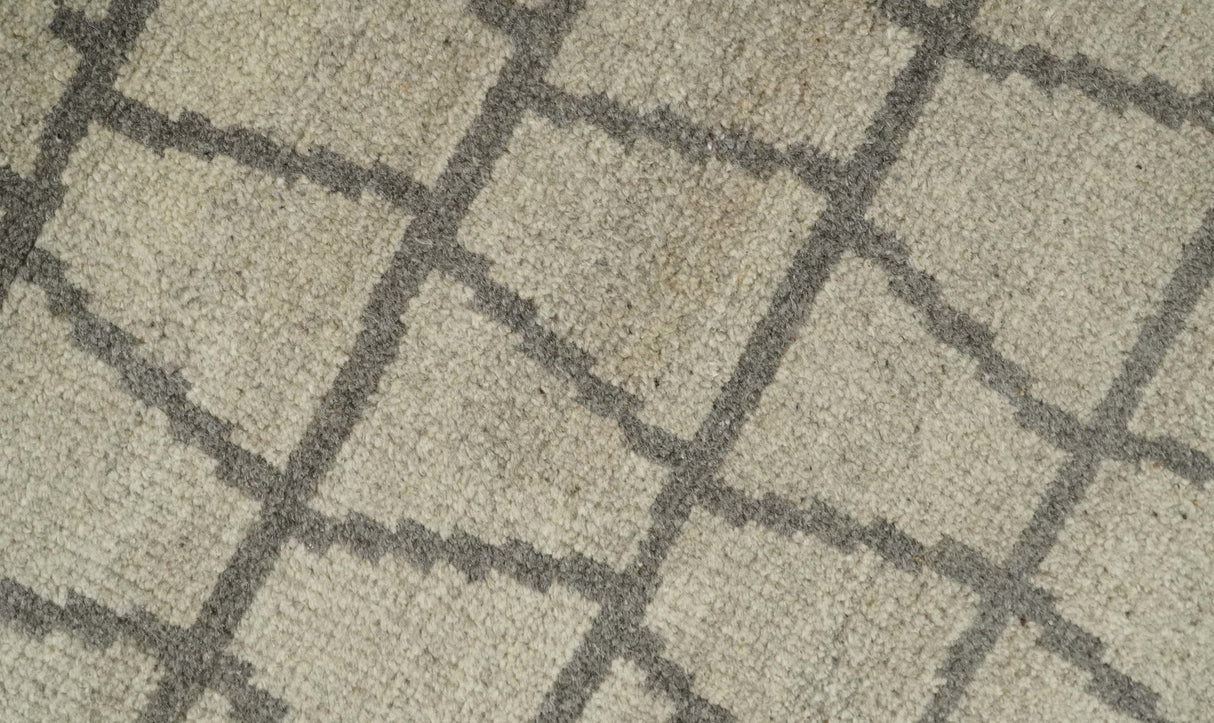 Modern Beige and Brown Geometric 5x7 Blended Wool Flatwoven Area Rug