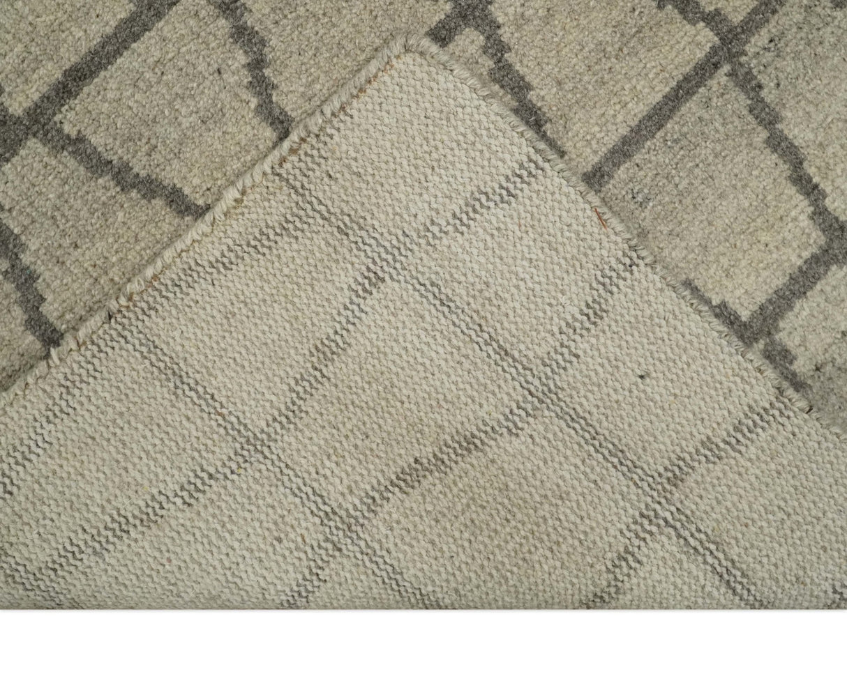 Modern Beige and Brown Geometric 5x7 Blended Wool Flatwoven Area Rug