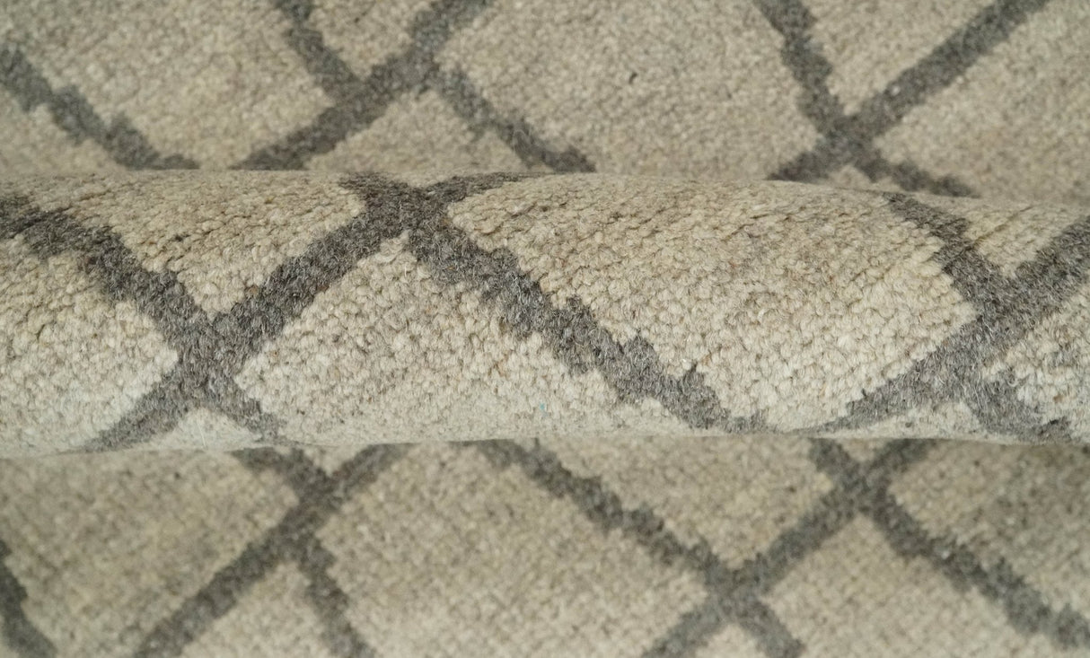 Modern Beige and Brown Geometric 5x7 Blended Wool Flatwoven Area Rug