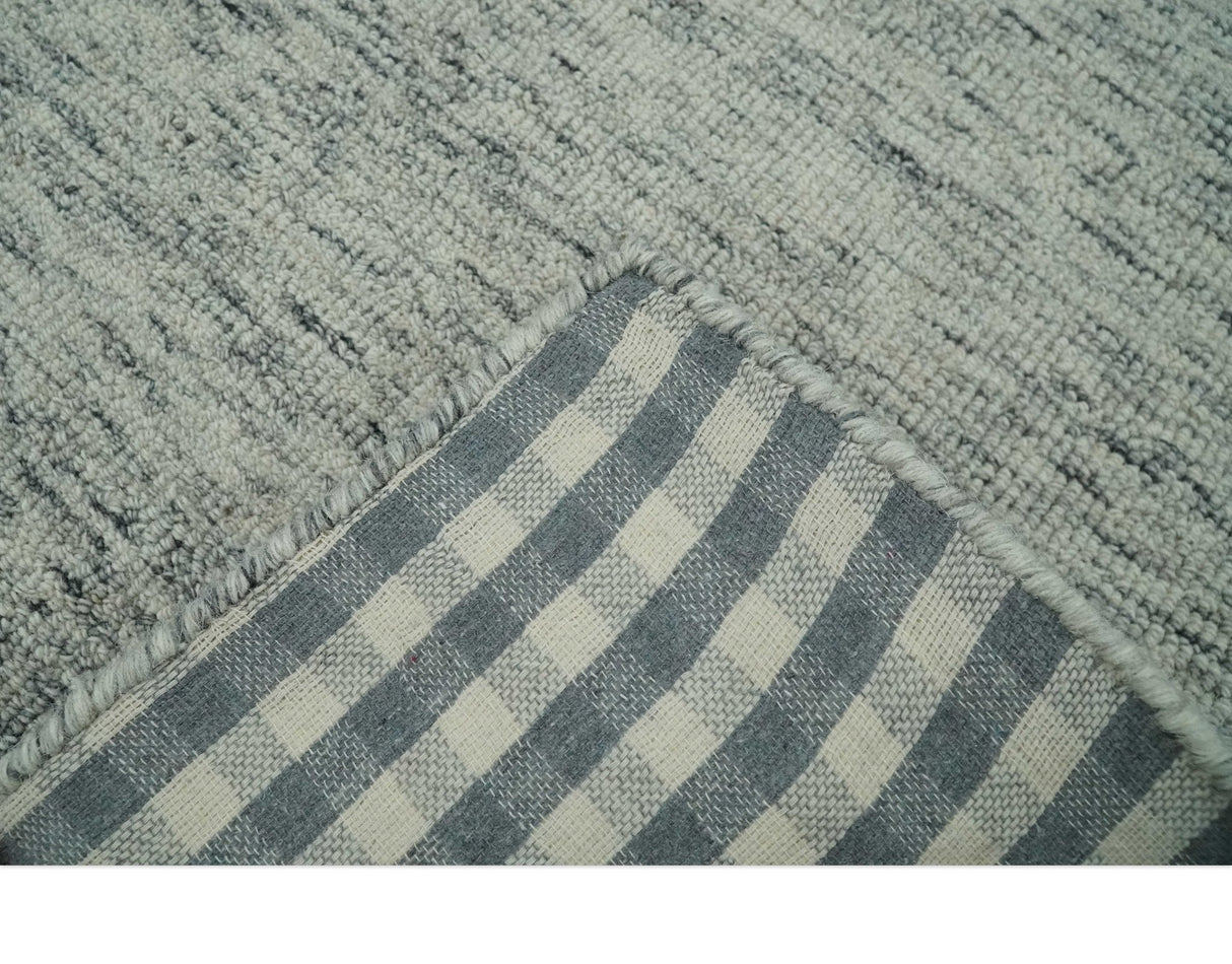 Modern Beige and Charcoal Solid Shaded Hand Tufted Natural Wool Area Rug