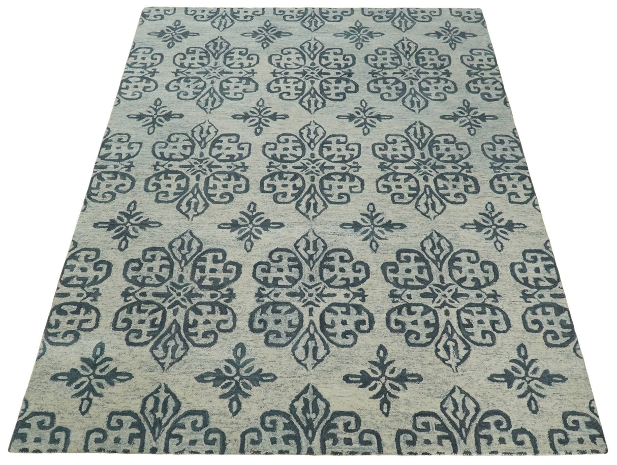 Modern Blue And Beige Hand-Tufted Wool Area Rug