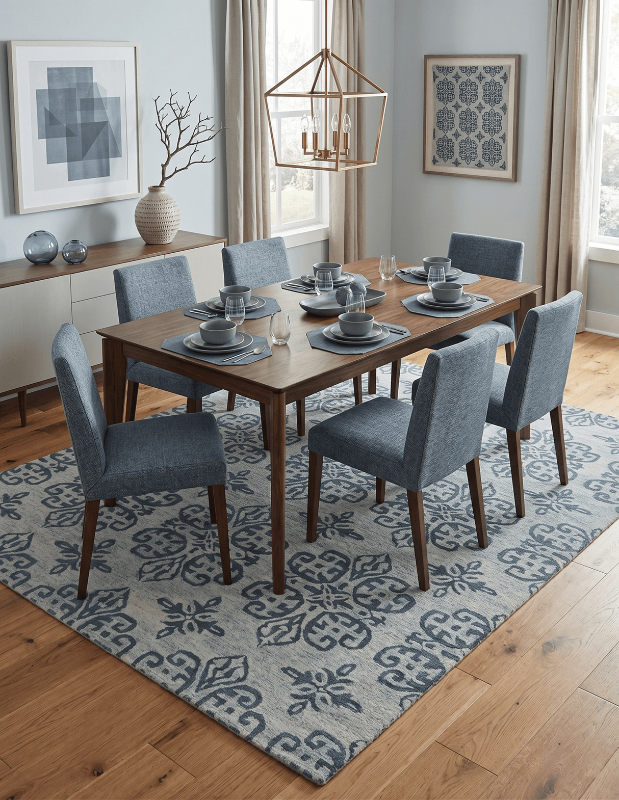 Modern Blue And Beige Hand-Tufted Wool Area Rug
