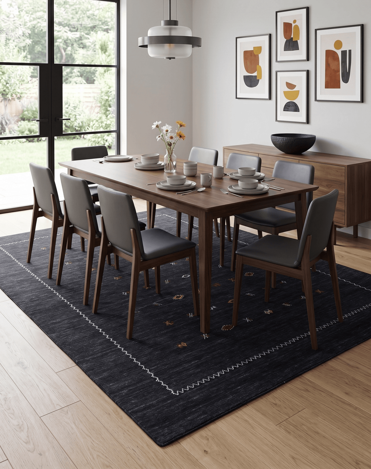 Modern Charcoal And White Hand Loomed Wool Area Rug