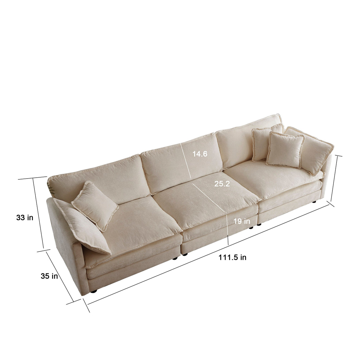 Modern Chenille 3-Seater Cloud Couch-sofa-Parc Decor