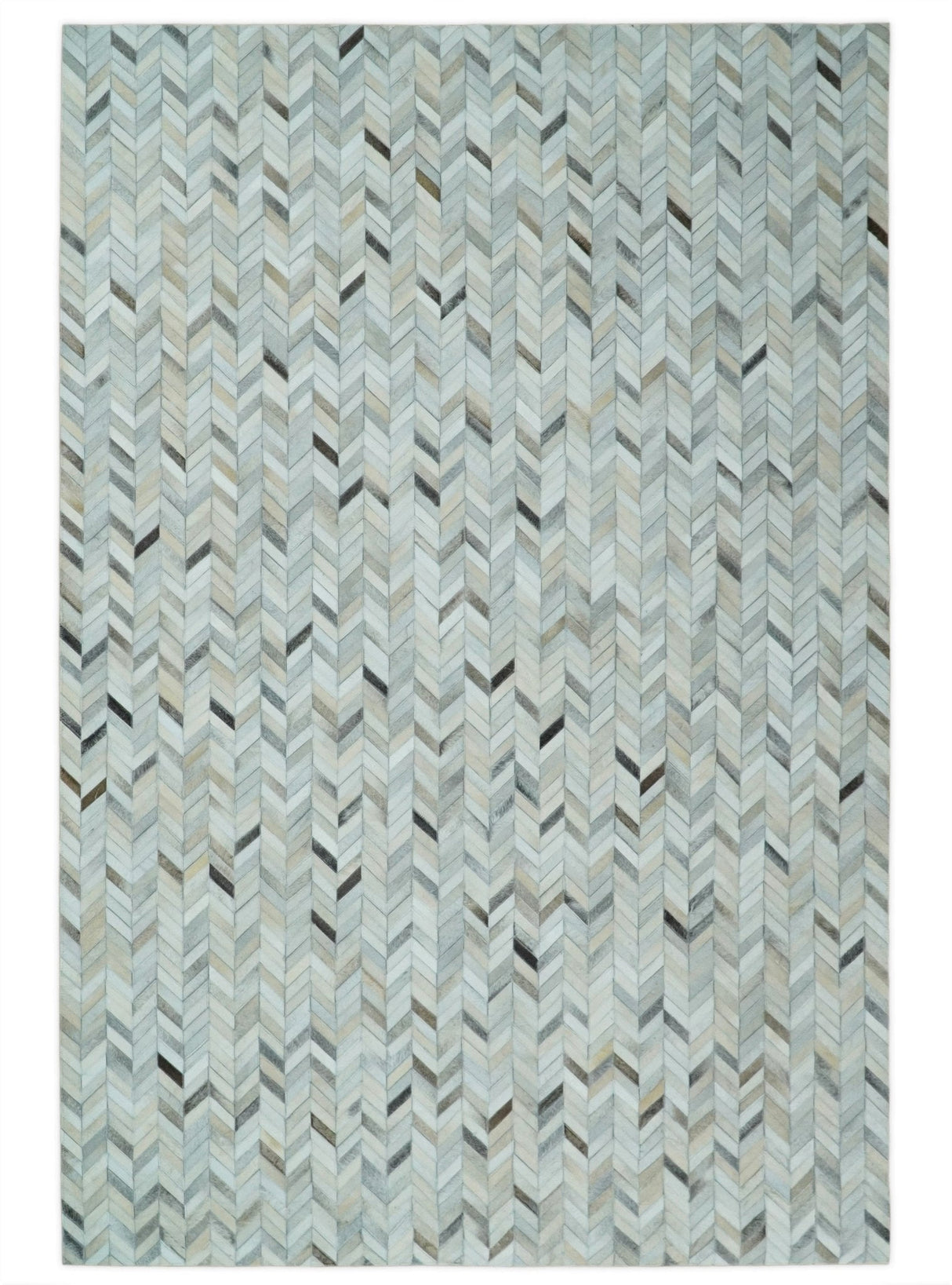 Modern Chevron Design Ivory and Silver Handmade Area Rug
