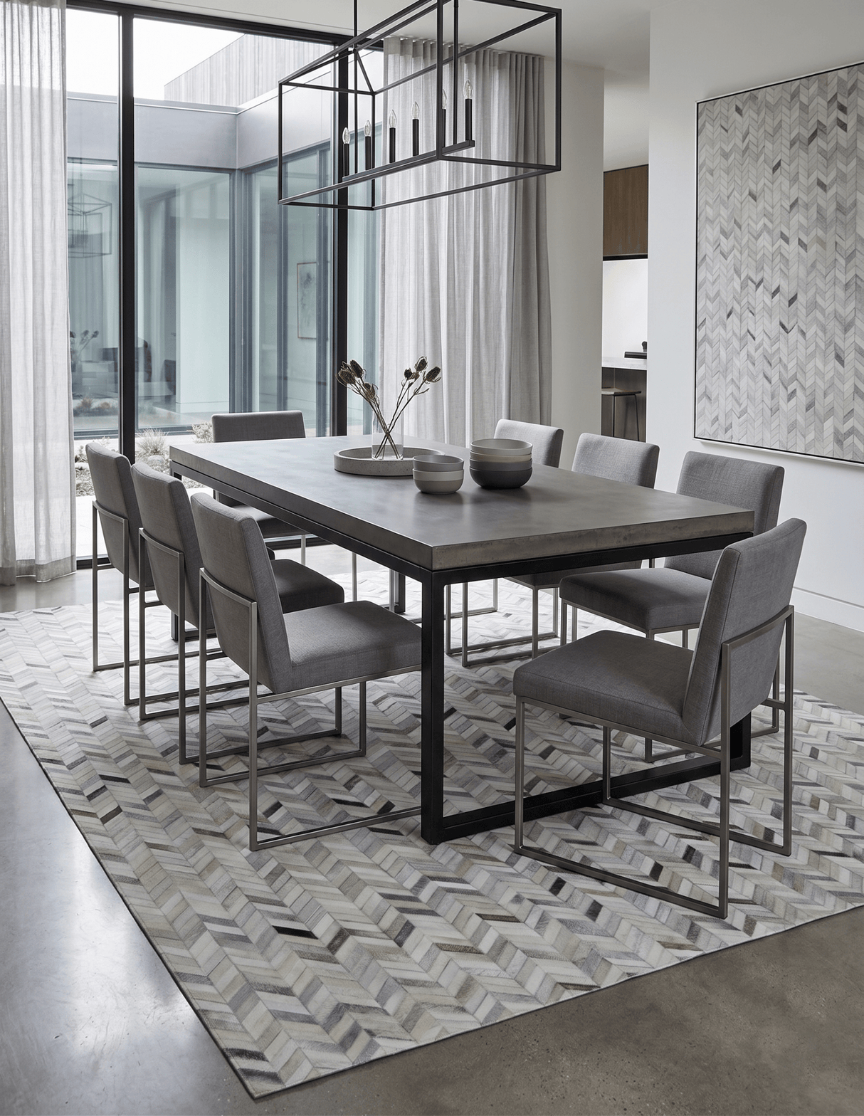 Modern Chevron Design Ivory and Silver Handmade Area Rug