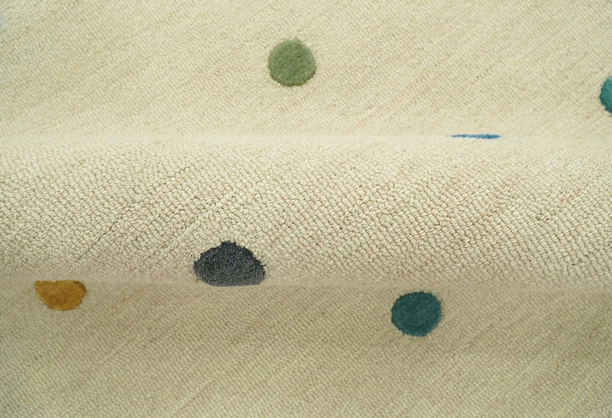 Modern Colorful Polka Dot Beige 8x10 Hand Tufted wool area rug