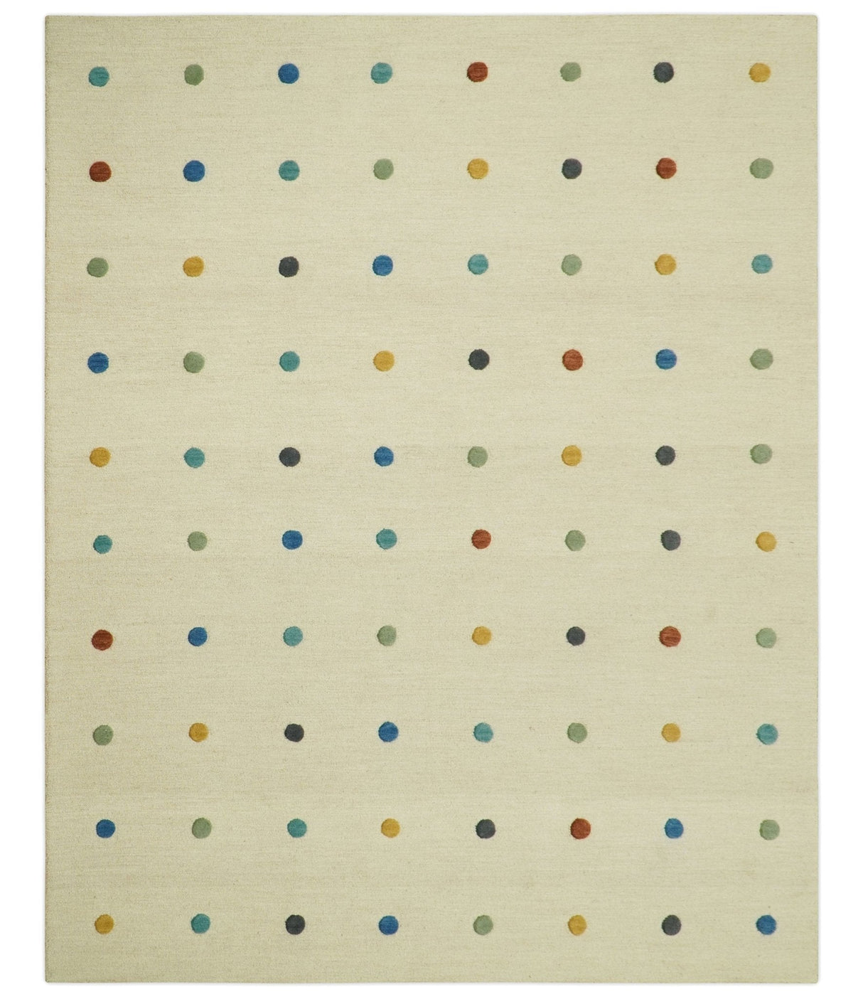 Modern Colorful Polka Dot Beige 8x10 Hand Tufted wool area rug