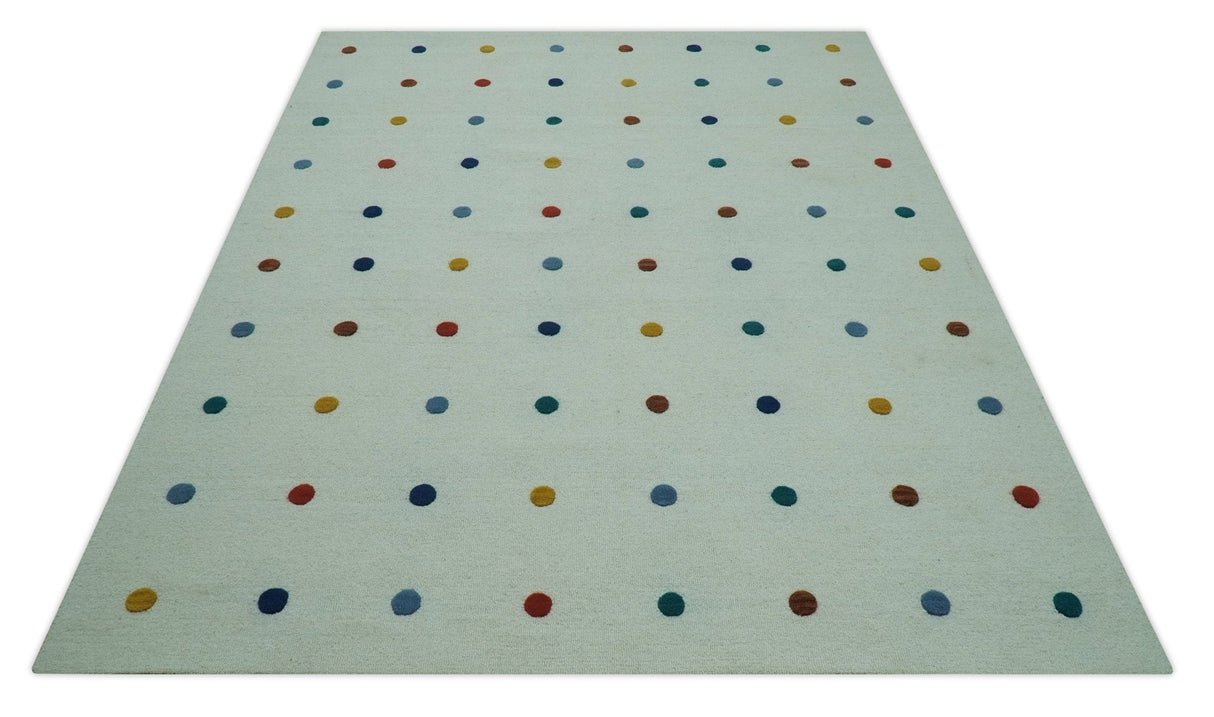 Modern Colorful Polka Dot Ivory 8x10 Hand Tufted wool area rug