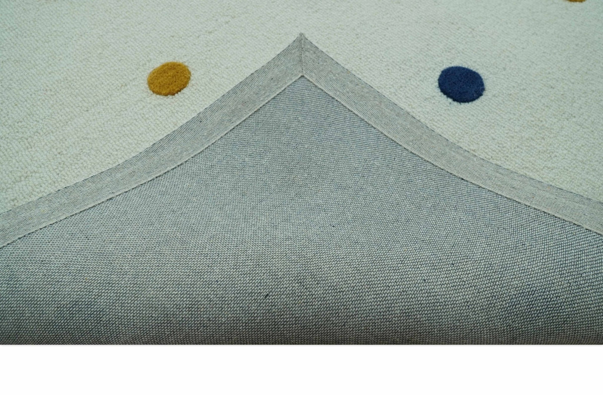 Modern Colorful Polka Dot Ivory 8x10 Hand Tufted wool area rug