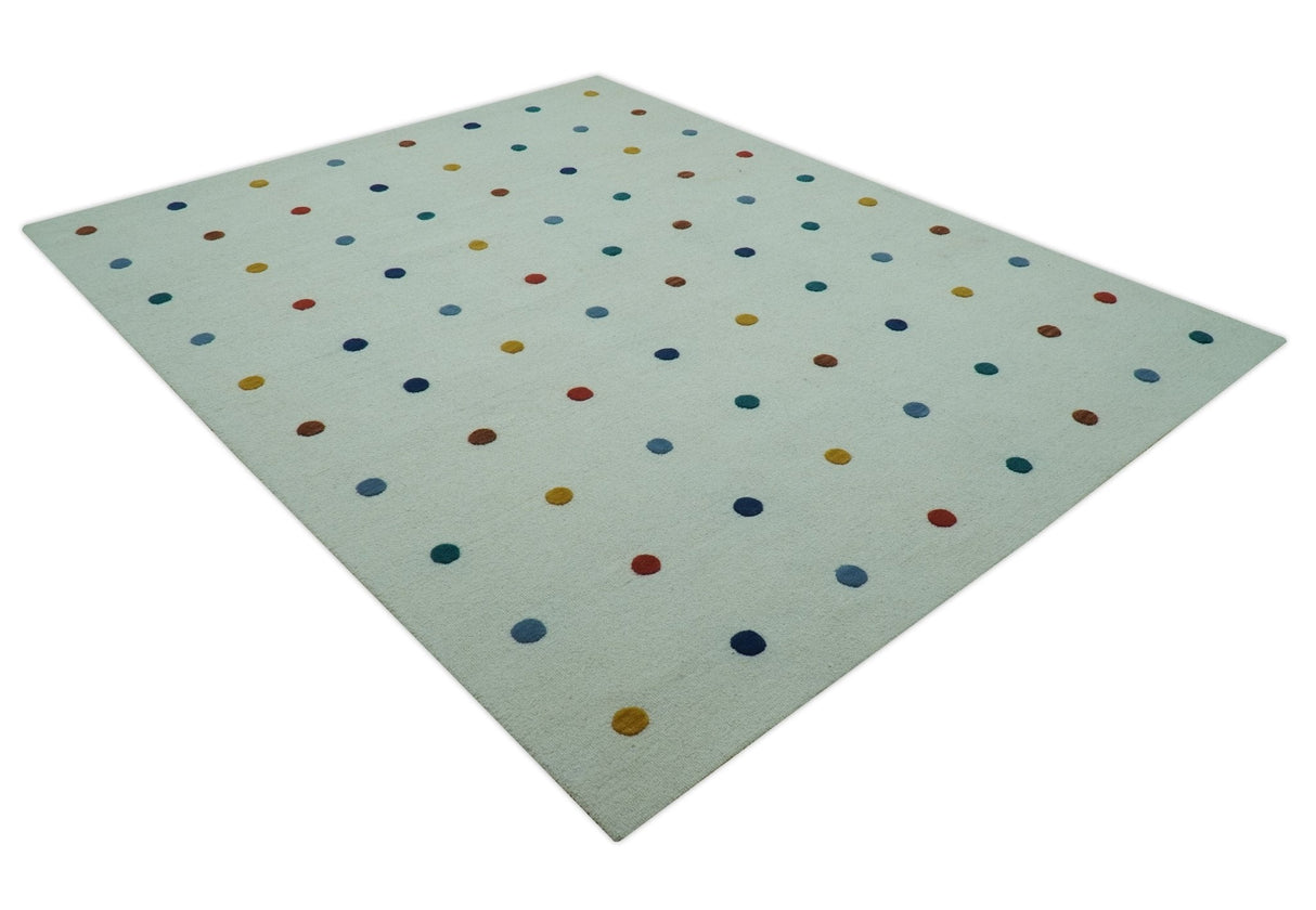Modern Colorful Polka Dot Ivory 8x10 Hand Tufted wool area rug