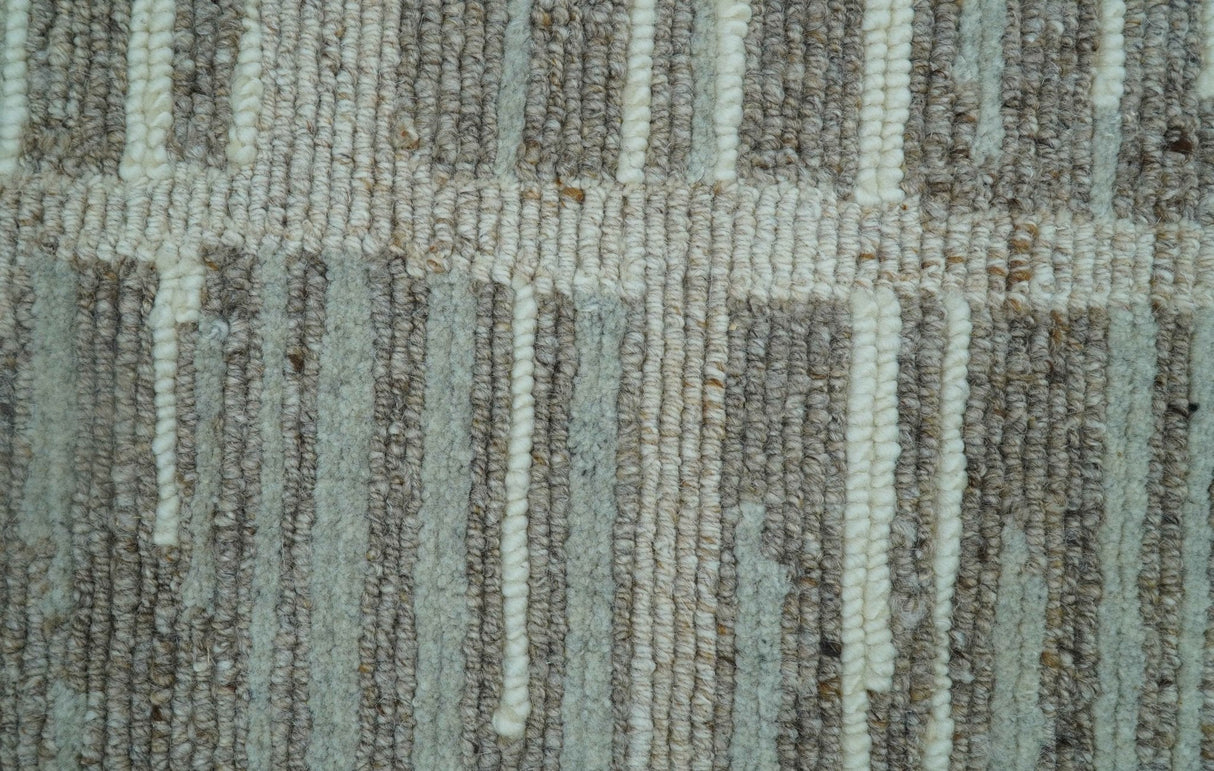 Modern Contemporary Beige And Gray Hand Knotted 2x3 Wool Area Rug