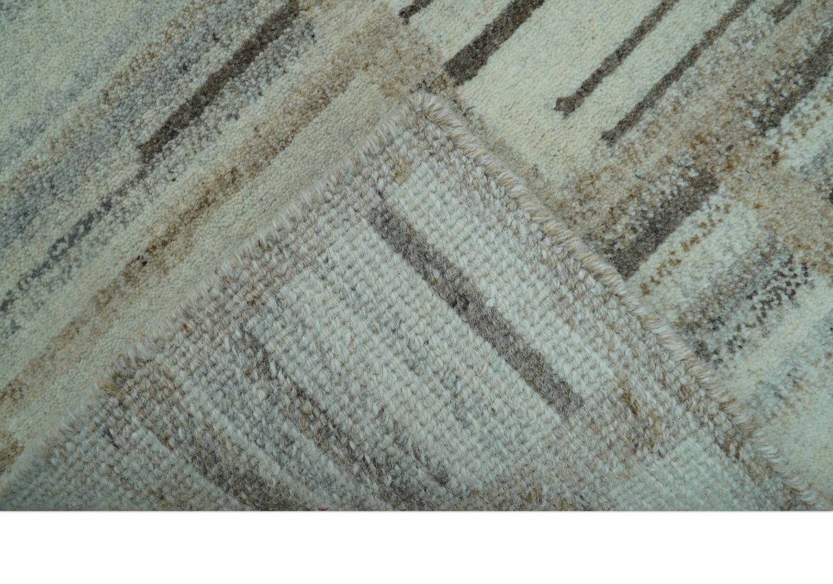Modern Contemporary Beige Hand Knotted 2x3 Wool Area Rug