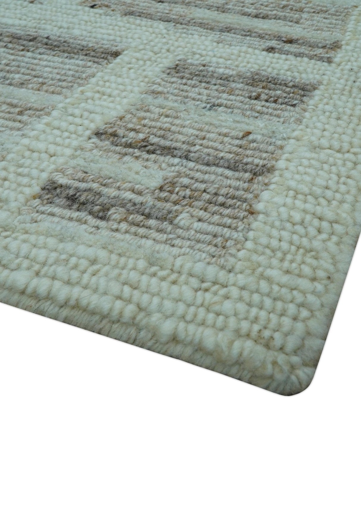 Modern Contemporary Beige Hand Knotted 2x3 Wool Area Rug