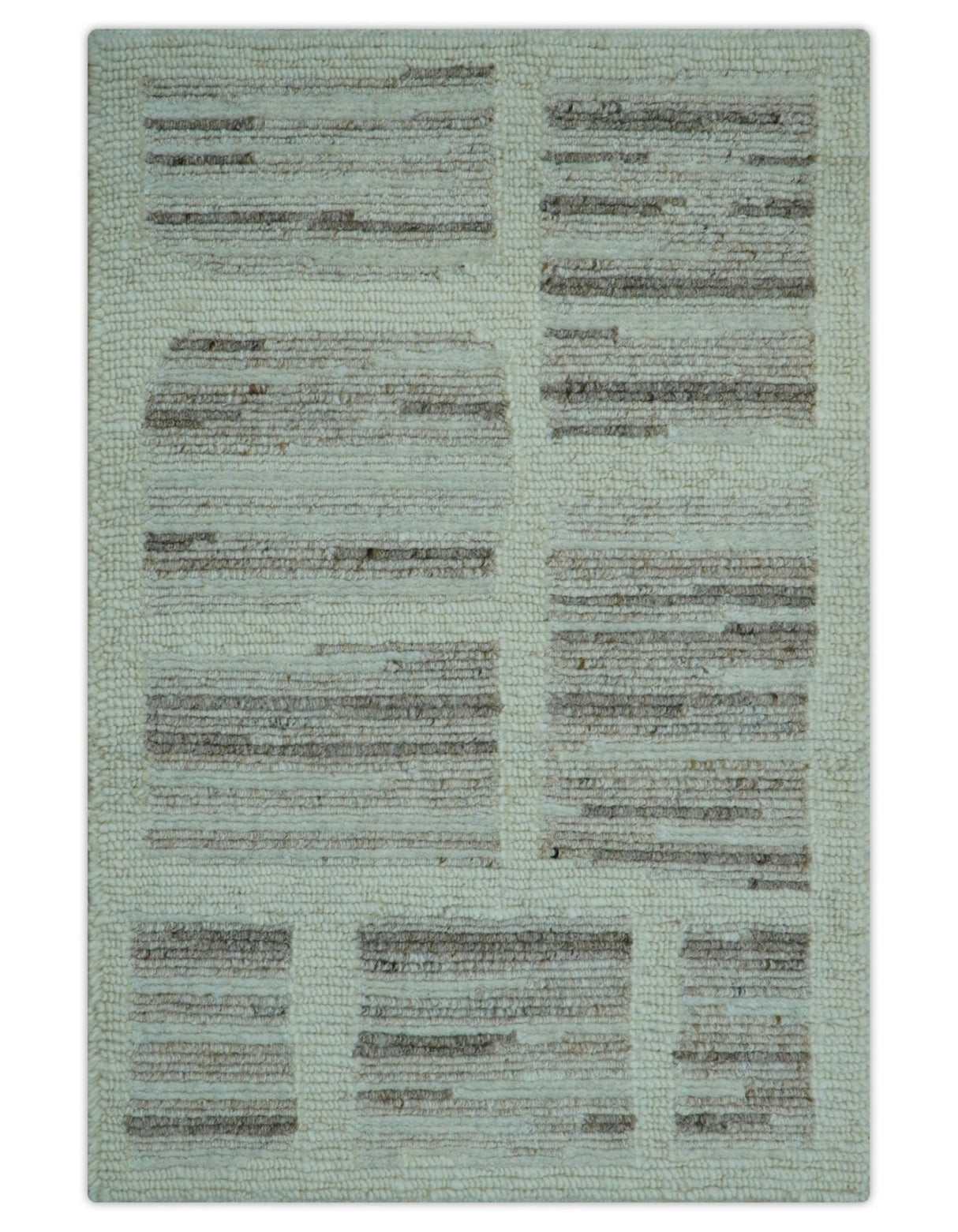 Modern Contemporary Beige Hand Knotted 2x3 Wool Area Rug