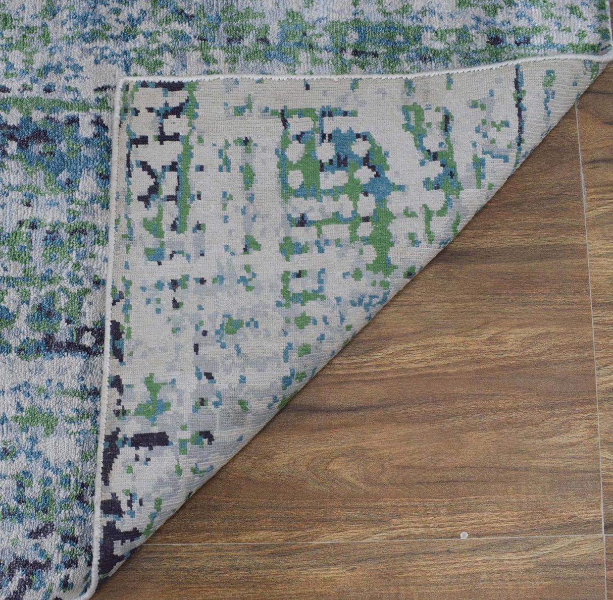 Modern Contemporary Blue and Green Hand Knotted Bamboo Silk 8x10 Area Rug