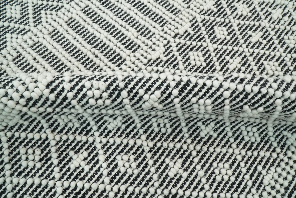 Modern Contemporary Hand Woven Black and White Wool Area Rug