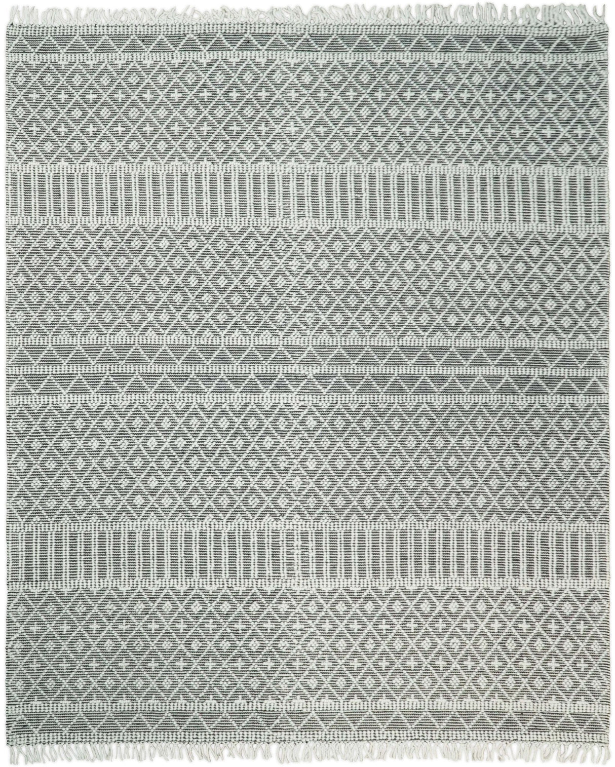 Modern Contemporary Hand Woven Black and White Wool Area Rug