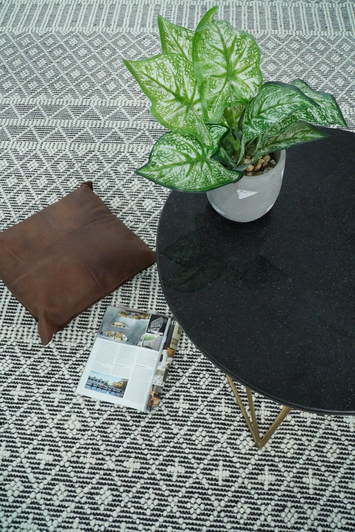 Modern Contemporary Hand Woven Black and White Wool Area Rug