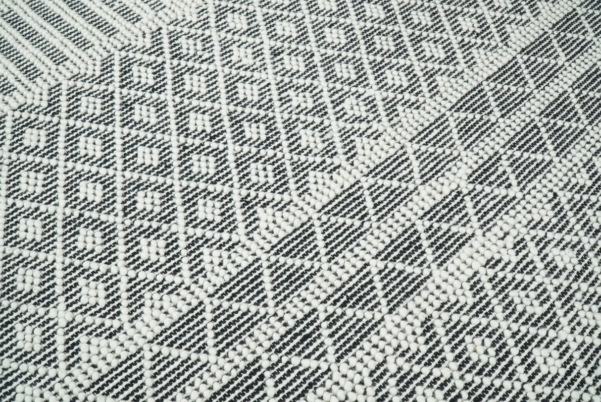 Modern Contemporary Hand Woven Black and White Wool Area Rug