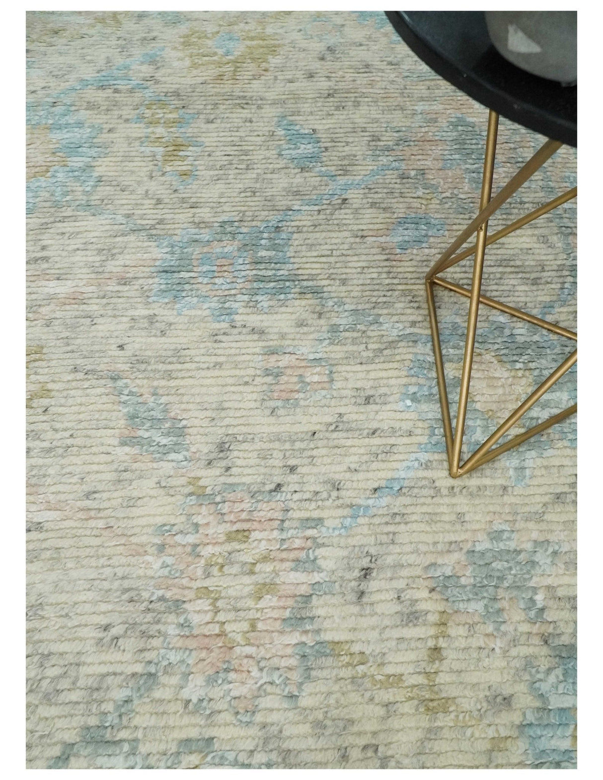 Modern Contemporary Ivory and Blue Hand Knotted Wool Rug
