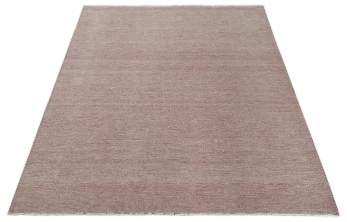Modern Contemporary Solid Peach Hand knotted 8x10 wool Area Rug