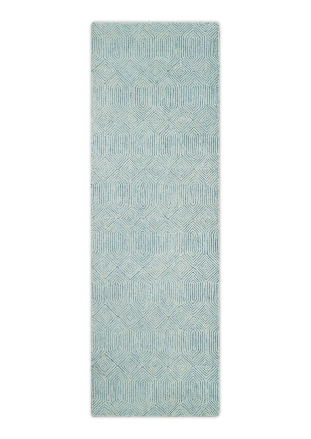 Modern Contemporary Style Teal and Ivory Hand Tufted Wool Area Rug