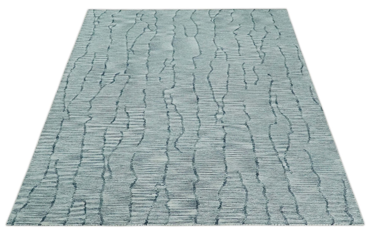 Modern Contemporary Woolen White and Blue Hand Tufted Area Rug