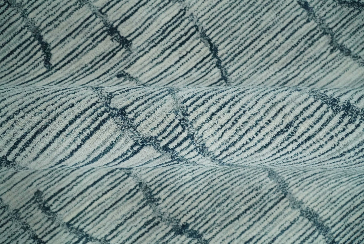 Modern Contemporary Woolen White and Blue Hand Tufted Area Rug