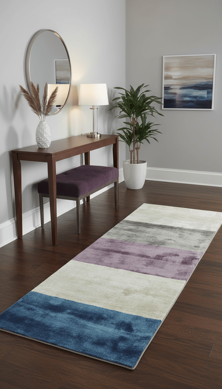 Modern design Ivory, Green and Blue 2x5 Hand Knotted Wool Area Rug