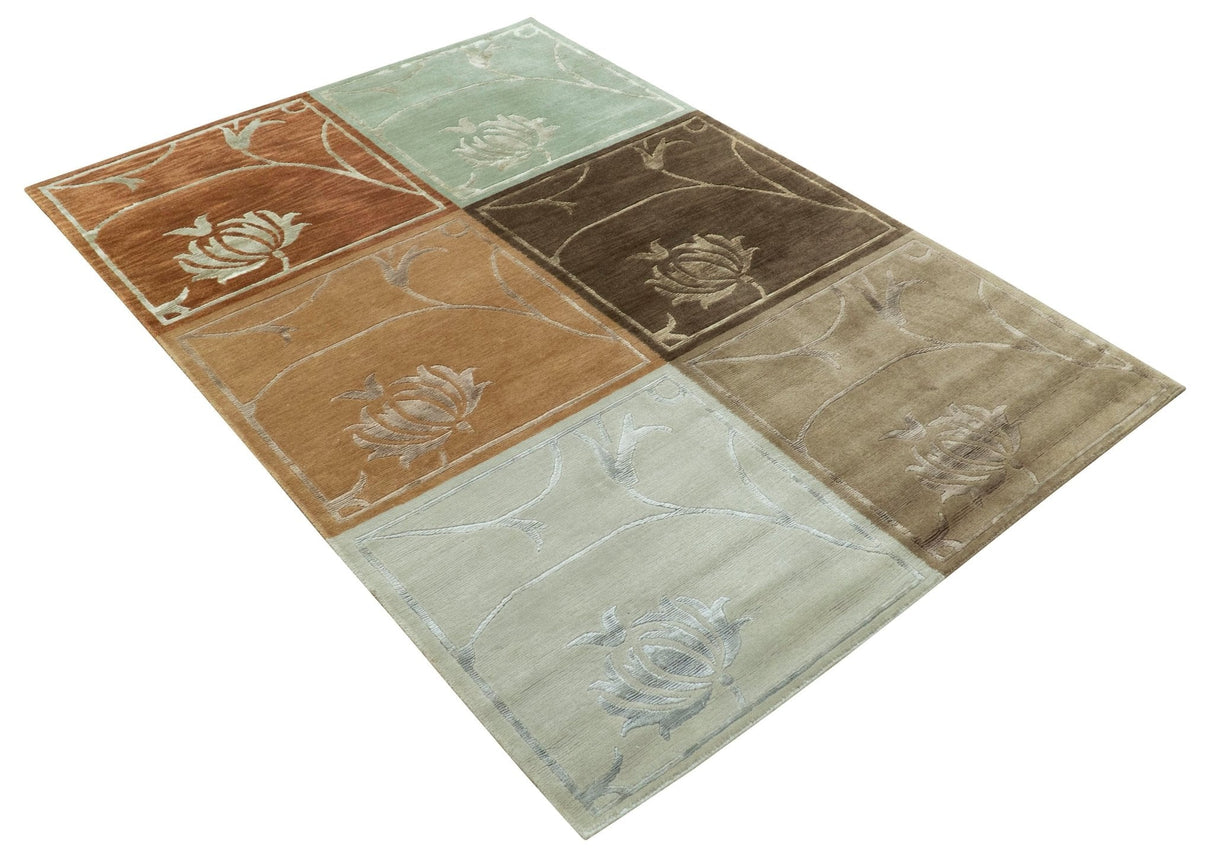 Modern Floral Style Multicolor 4x6 Hand Knotted Wool Area Rug