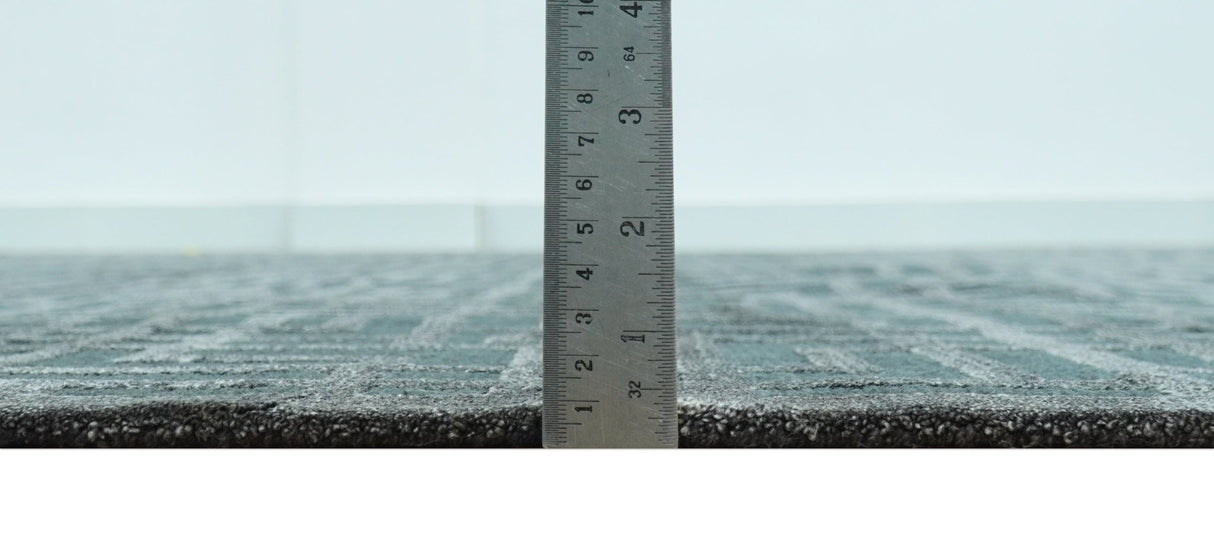 Modern Geometric Design Dark Teal And Silver 8x10 Hand Knotted Wool And Art Silk Rug-Area Rug-Parc Decor