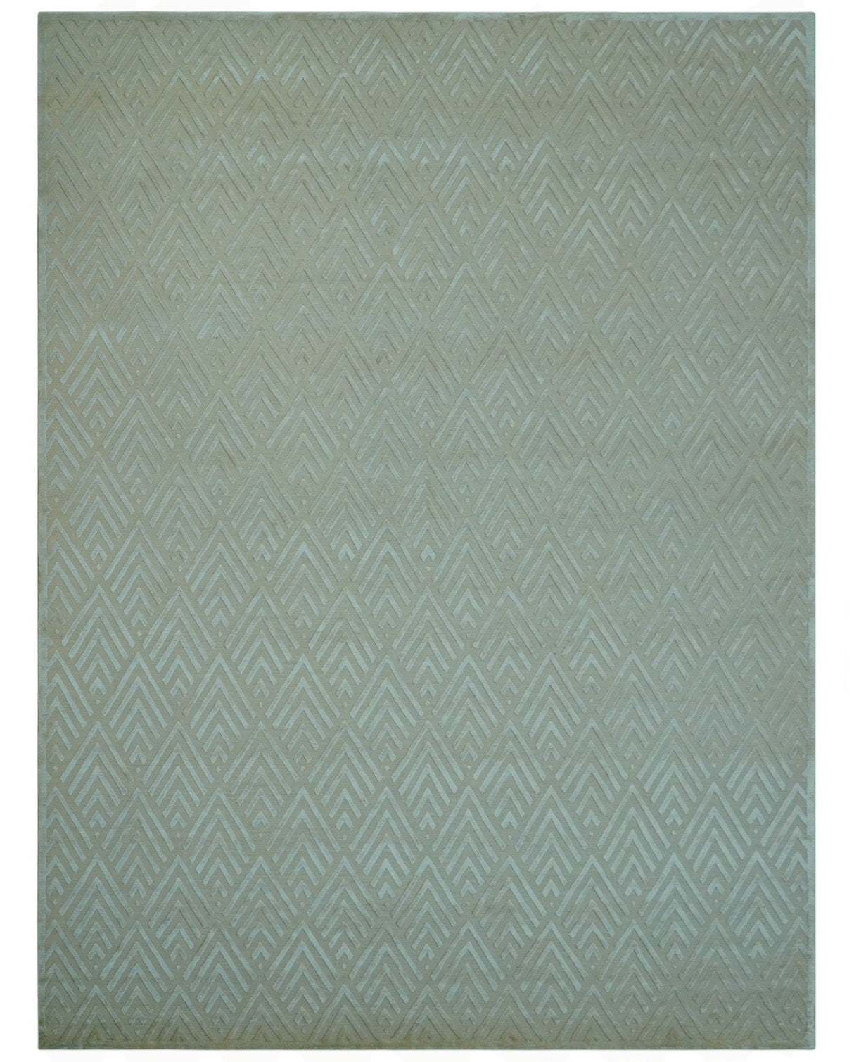 Modern Geometric Pattern Ivory And Beige Hand Knotted 9x12 Area Rug