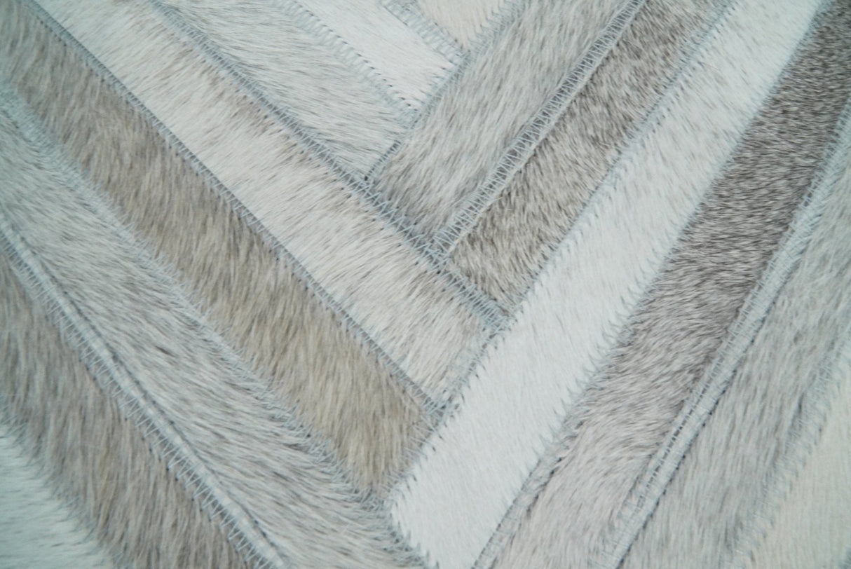 Modern Geometric Silver and Ivory Striped Genuine leather Pillow, Cushion | PL18-All Products-Parc Decor