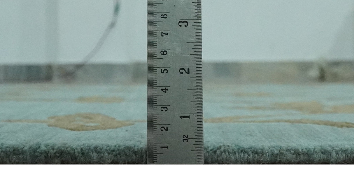 Modern Geometrical Aqua, Camel and Charcoal 6x9 Hand loom Wool and Art Silk Area Rug-Area Rug-Parc Decor