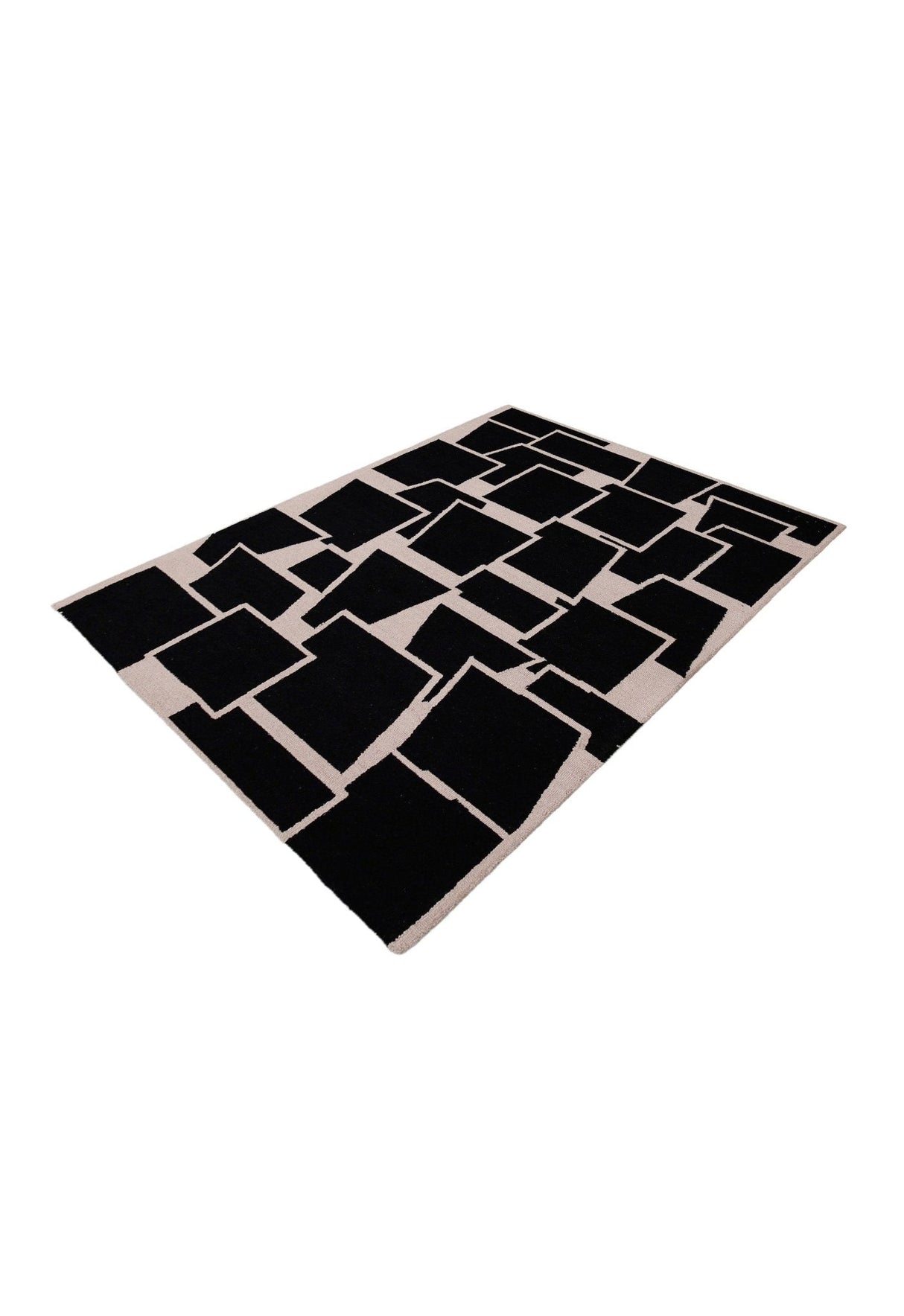 Modern Geometrical Black Hand Tufted Wool Area Rug