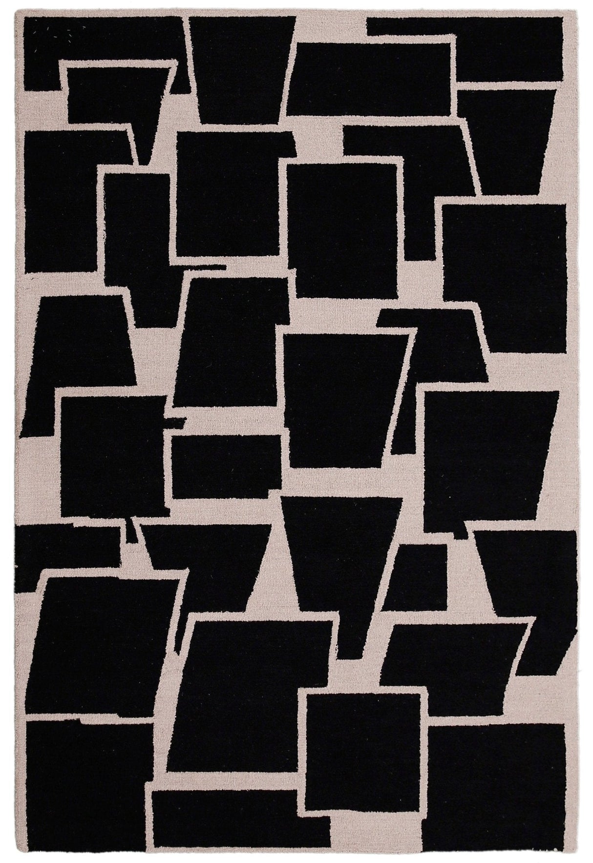 Modern Geometrical Black Hand Tufted Wool Area Rug