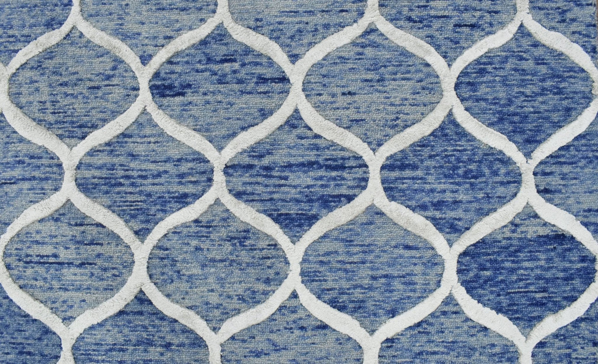 Modern Geometrical Blue Hand Tufted Wool 5x8 Area Rug
