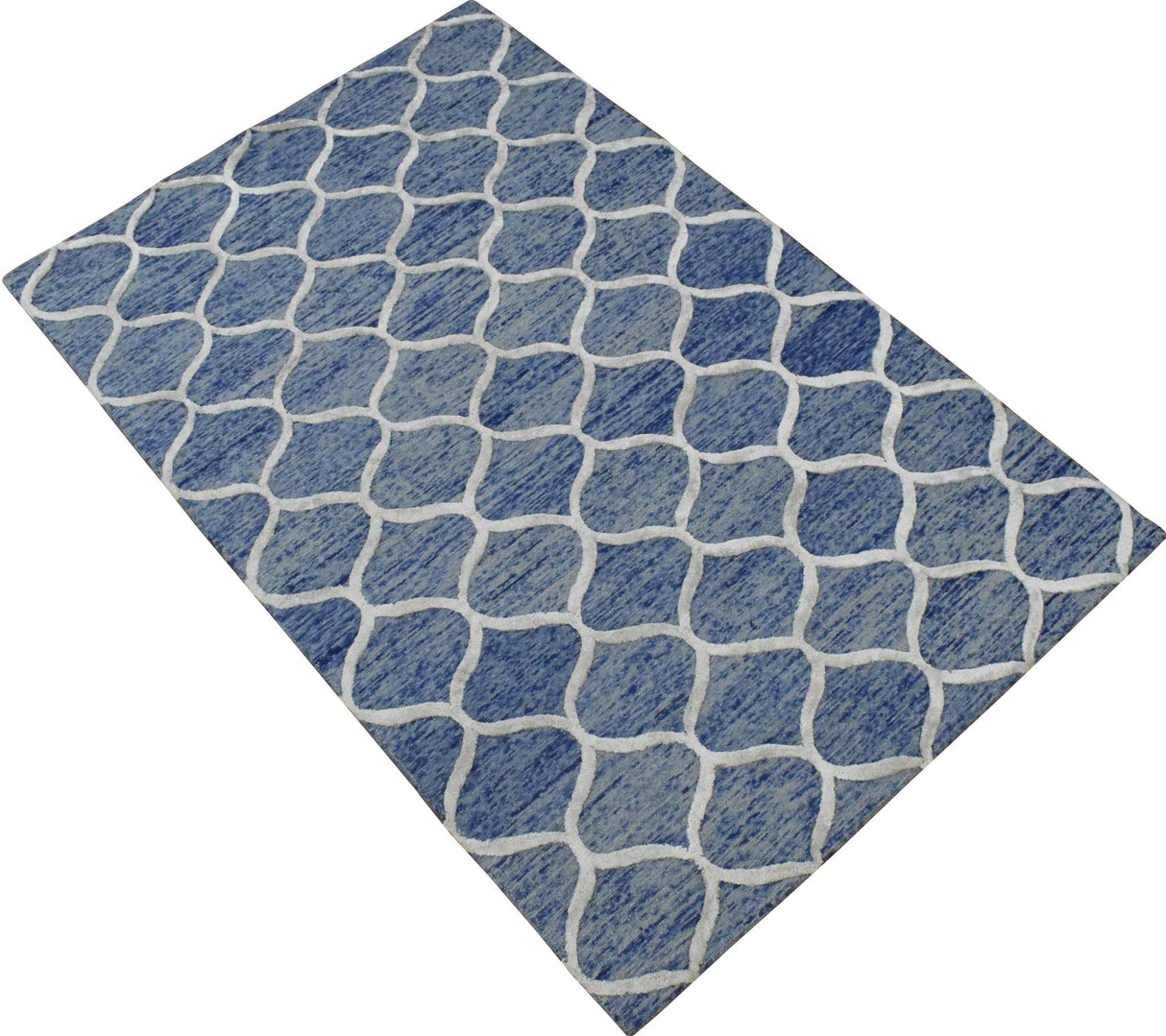Modern Geometrical Blue Hand Tufted Wool 5x8 Area Rug