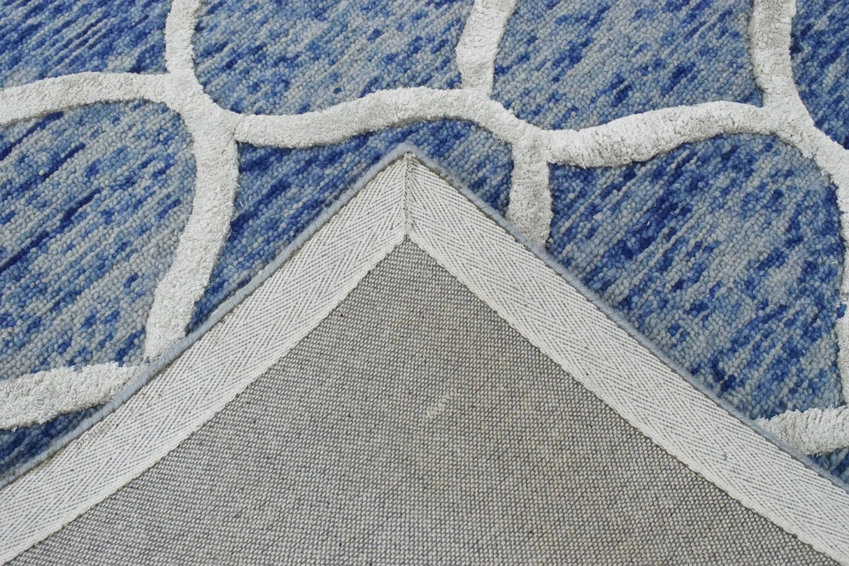 Modern Geometrical Blue Hand Tufted Wool 5x8 Area Rug
