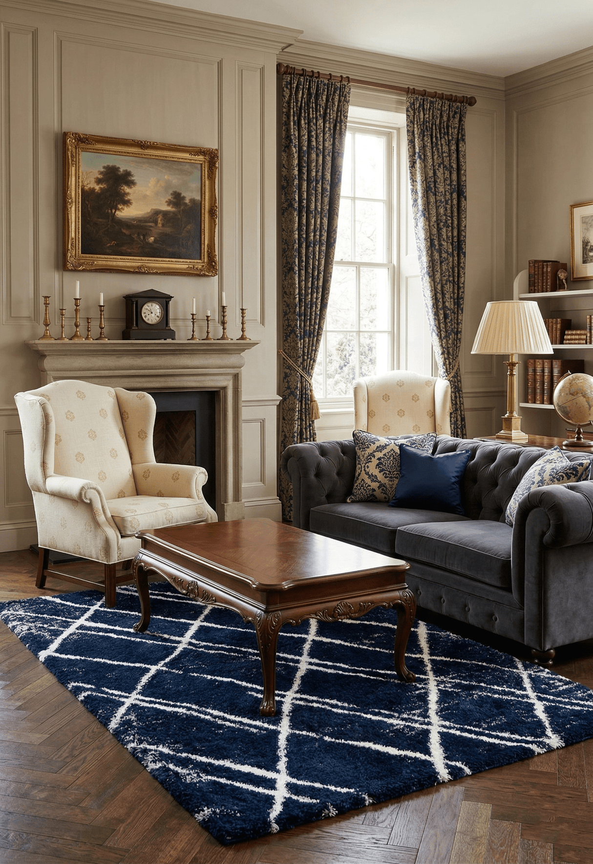 Modern Geometrical Blue Machine Woven 5x7 Area Rug