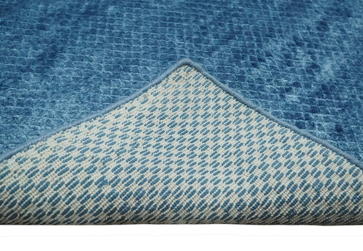 Modern Geometrical Cross Square Hand Made 2x3 Aqua Blue Art silk Area Rug-Area Rug-Parc Decor