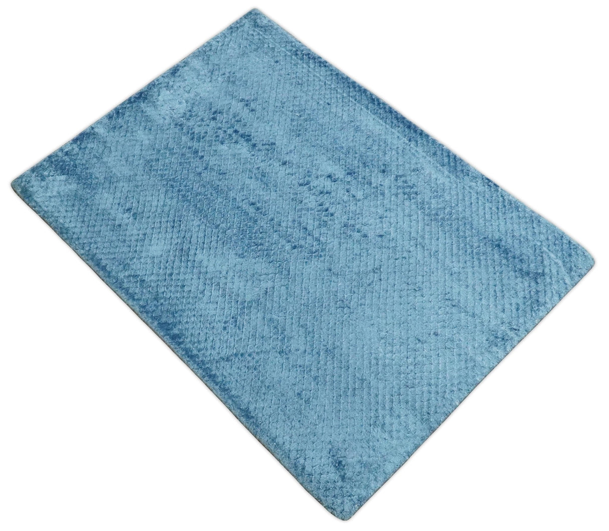 Modern Geometrical Cross Square Hand Made 2x3 Aqua Blue Art silk Area Rug-Area Rug-Parc Decor