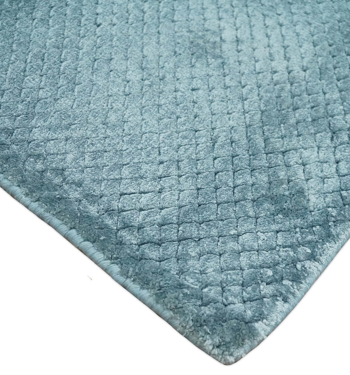 Modern Geometrical Cross Square Hand Made 2x4 Aqua Blue Art Silk Area Rug-Area Rug-Parc Decor