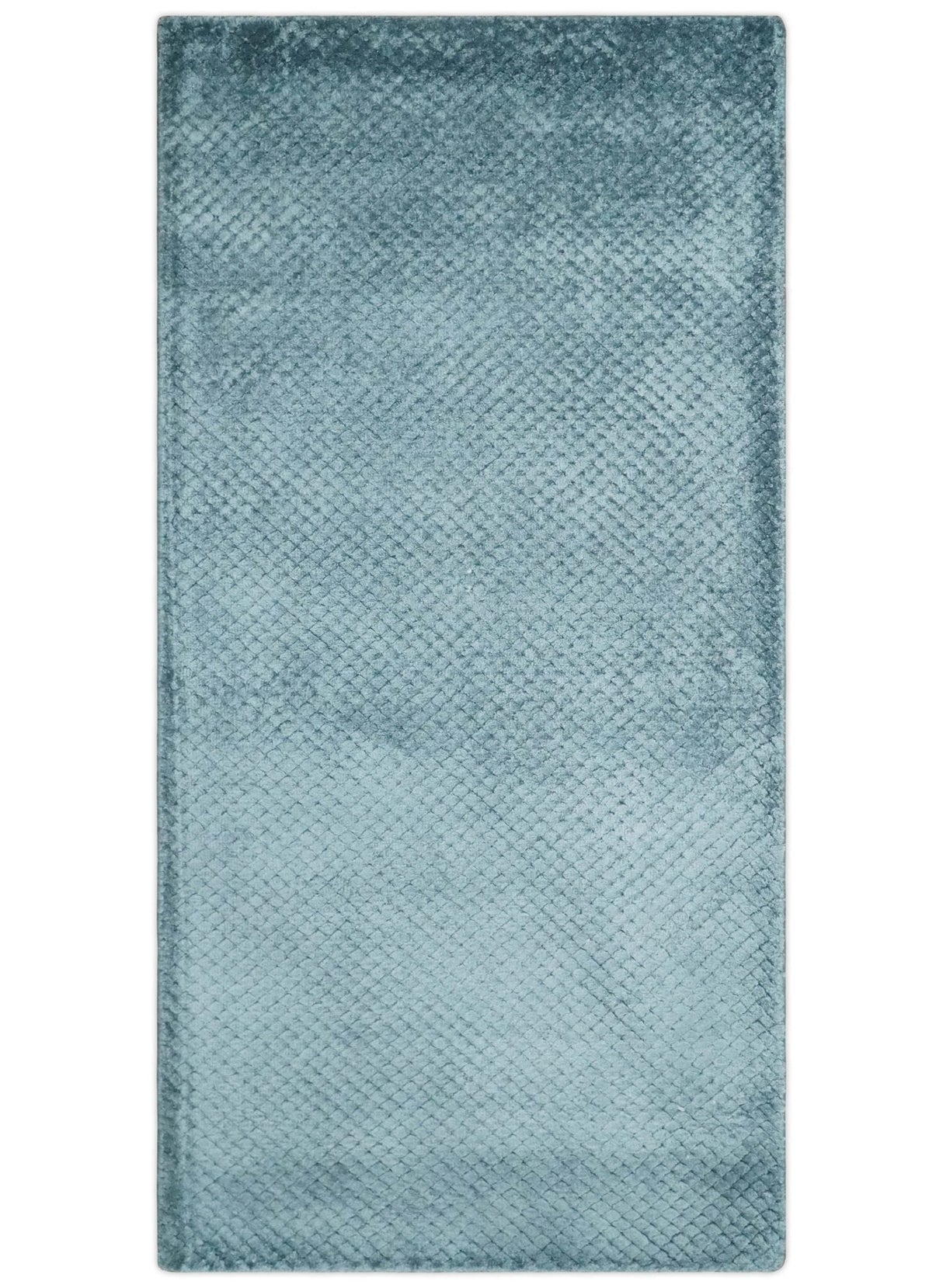 Modern Geometrical Cross Square Hand Made 2x4 Aqua Blue Art Silk Area Rug-Area Rug-Parc Decor