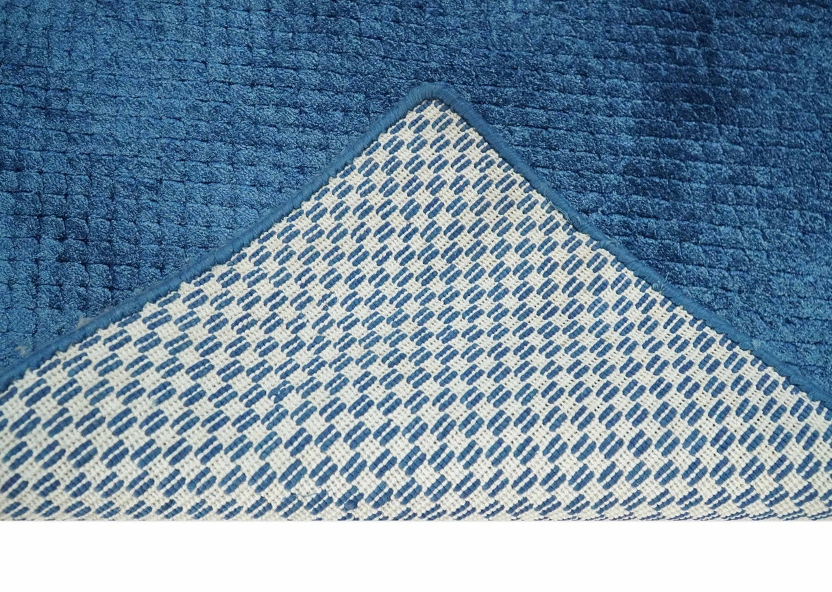 Modern Geometrical Cross Square Hand Made 2x4 Blue Art silk Area Rug-Area Rug-Parc Decor